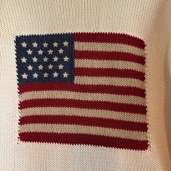 Vintage Ralph Lauren Polo Country cream American Flag knit crewneck sweater M - Picture 2 of 8